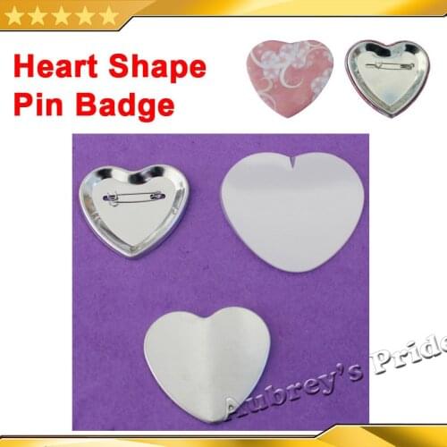 Heart Shape 57x52mm Blank 100 Sets Pin Back Metal Button Supply Materials for Professional All Steel Badge Button Maker Holder