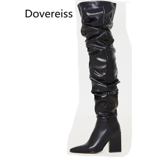 Dovereiss Fashion Womens Shoes Winter Pointed Toe Snakeskin sexy new Ladies Boots Zipper Block heels Over the knee boots 35-43