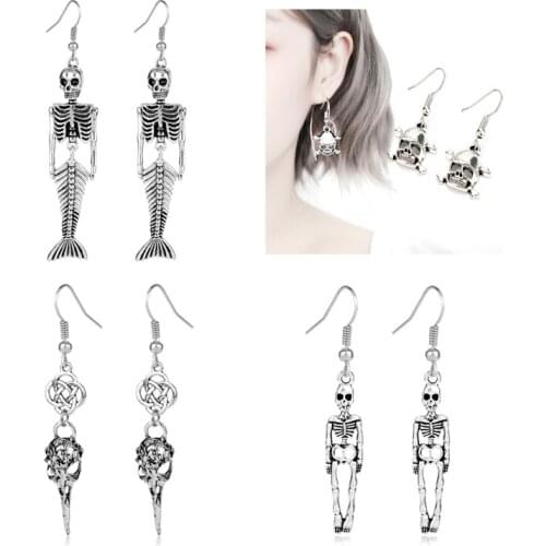 Skull Bone Drop Earrings for Women Punk Jewelry Exaggerated Long Earring Brinco Christmas Gift