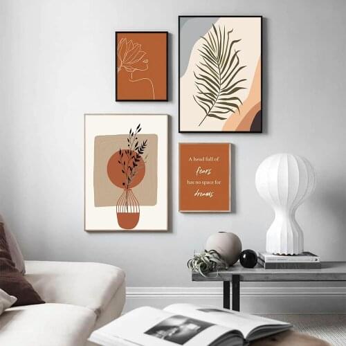 Northern Europe contracted modern Morandi plant abstract line beauty vase orange sitting room canvas decorative picture
