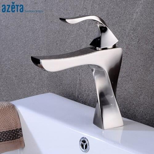 Bathroom Spiral Shape Washbasin Tap Lavatory Single Handle Cold & Hot Water Function Brushed Nickel Basin Faucet AT6676BN
