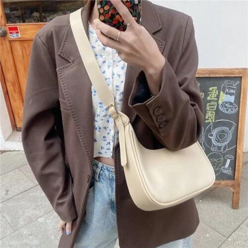 2021 Fashion Shoulder Bag For Women PU Leather Crossbody Bag Solid Color Half-moon Bags Lady Handbag Daily Girls Pouch Bolso
