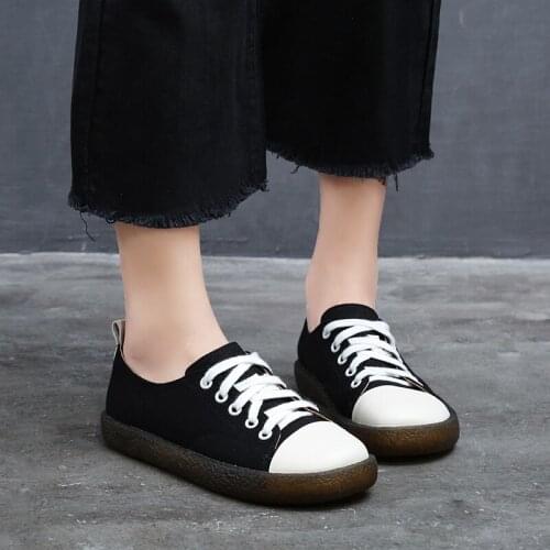 Tilocow Women Cloth Fight Genuine Leather Flat Shoes Woman Lace-Up Sewing Sneakers Female Casual Solid Flat With Footwear 2020