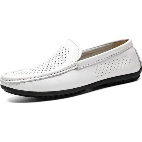 Fashion Breathable Men Shoes Soft Genuine Leather Loafers Man Business Flats Shoes for Men Moccasins Male White Footwear