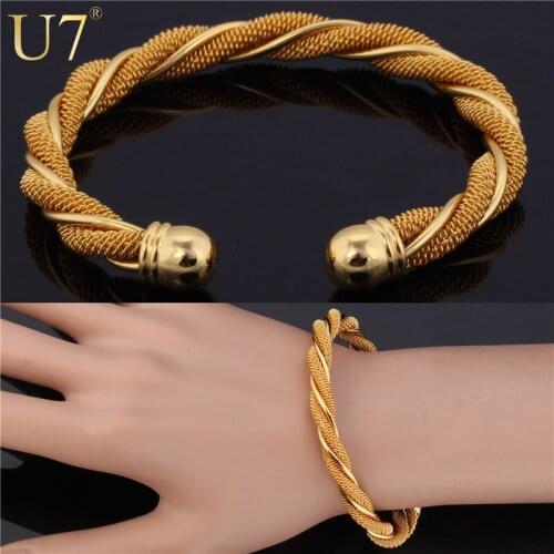 U7 Twisted Bangle Bracelet Trendy Gold/Silver Color Jewelry Wholesale 6cm Round Cuff Bracelet Women/Men H536