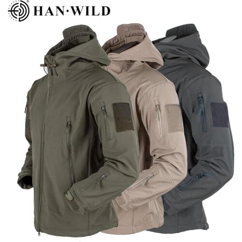 HAN WILD Shark Skin Soft Shell Jacket S-5XL Tactical Windproof Waterproof Jackets Men Jacket with Hood Military Hiking Coat