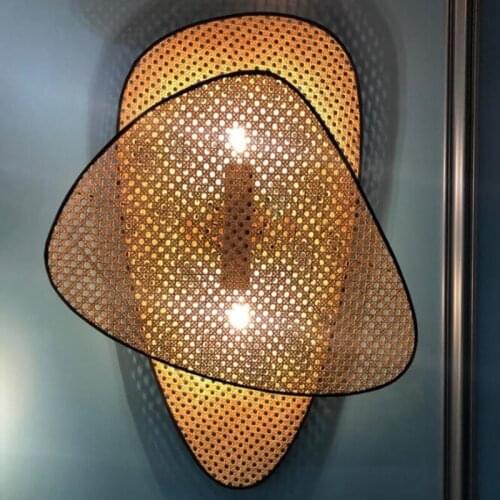 Japanese Minimalist Rattan Woven Wall Lamp Tatami Individual Home Decor Wall Sconces Bedroom Bedside Lamp Corridor Aisle Cafe