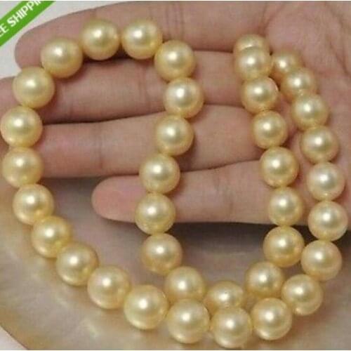 Jewelry Pearl Necklace elegant 18 inch 10-11 mm natural south sea golden pearl necklace Free Shipping