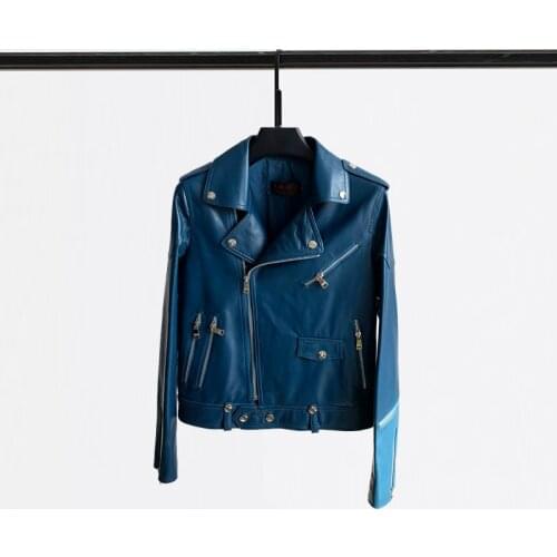 Fashion 2021 Genuine Leather Jacket Women Short Motorcycle Sheepskin Coat Female Spring Autumn Clothes Mujer Chaqueta Pph3389