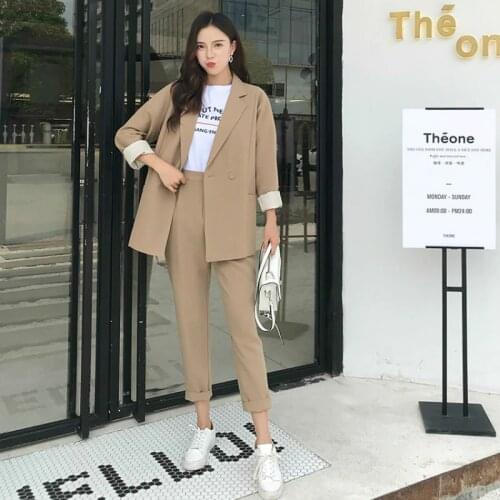 Ladies suits autumn and winter new double-breasted simple suit jacket temperament wild trousers womens two-piece suit