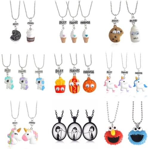 Best Friends Necklace Set Cartoon Animal Sheep Horse Burger Biscuit Milk Ice Cream Oreo Necklace Pendant Accessories Jewelry