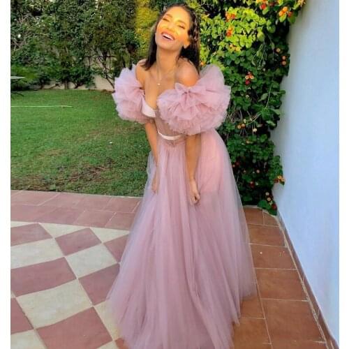 Sukienka wieczorowa new tulle sexy V neck corset A Line Dusty pink prom dresses vestidos de fiesta largos elegantes de gala