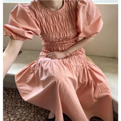 2021 spring new lace up hollow out pleated solid dress elegant termperament draped dress cascading ruffles sweet long dress 2021