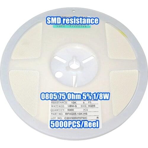 1 Reel 0805 75R 75 Ohm 5% 1/8W SMD Resistance 5000PCS/Reel