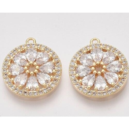 30pcs Crystal Brass Micro Pave Cubic Zirconia Pendants Charms for Jewelry Making DIY Bracelet Necklace 16.5x15x3mm Hole: 1.2mm