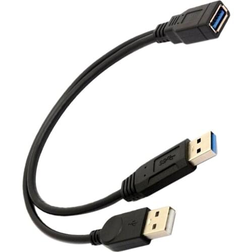 30cm USB 2.0 a Power Enhancer Y 1 Female to 2 Male Data Charge Cable Extension Cord(1pc)