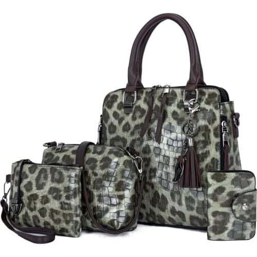 4PCS Handbags Women Designer Large Capacity Shoulder Bag Stone Pattern PU Leather Crossbody Bags Sac A Main Femme Leopard Bag
