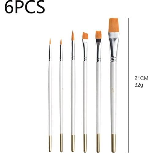 6PC Oil Paint Brushes Nylon Hair Watercolor Painting Brush Flat Round Head Watercolor Gouache Acrylic Toning Brush