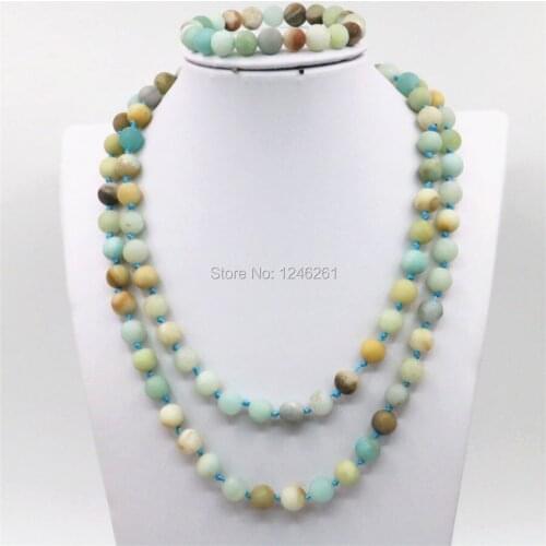 8mm Natural Stone Amazonite Stone Necklace Chain Bracelet Sets Jewelry Sets Girls Christmas Gifts Jewelry Making Beads 35inch
