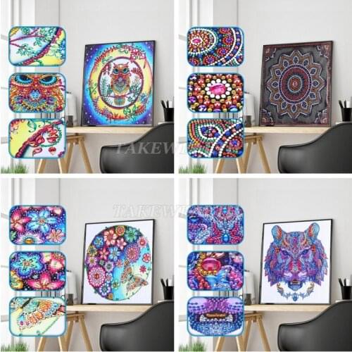 Special Shaped Diamond Painting Mandala flower owl tiger DIY 5D Partial Drill Cross Stitch Kits Crystal Rhinestone Arts NY
