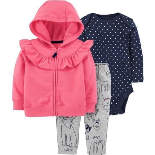 2020 New 3pcs Set Baby Boys and Girls Long Sleeve bodysuit Pants, 100% Cotton Fleece Hooded jacket Out Cloth Sets, Casual Wear