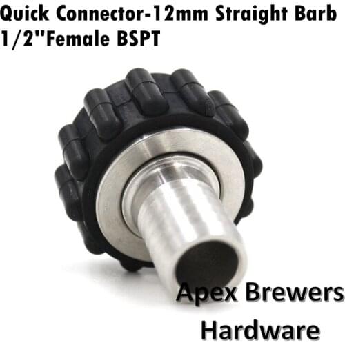 Quick Connector, 12mm Straight Barb, 1/2" Female BSPT, Silicone Grip, Brewer Hardware, Pump Fittings