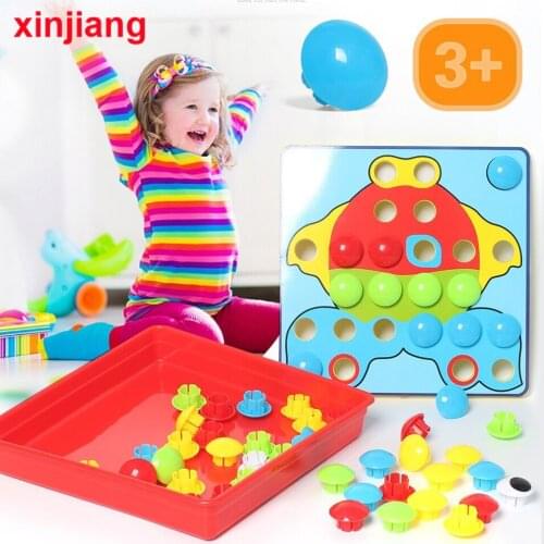 Kids Puzzle 3D Puzzle Toy Colorful Mosaic Composite Picture Buttons Nails Assembly Mushrooms Kit Baby Jigsaw Puzzle Toy