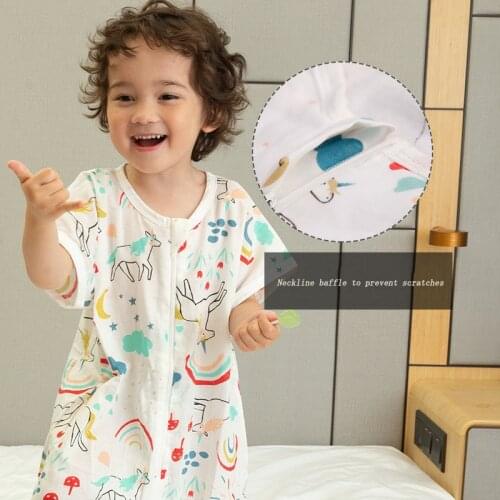 Baby Sleeping Bag Summer Gauze Baby Sleeping Bag with Legs Short-Sleeved Kick-Proof Quilt Four Seasons Universal Cartoon Zipper