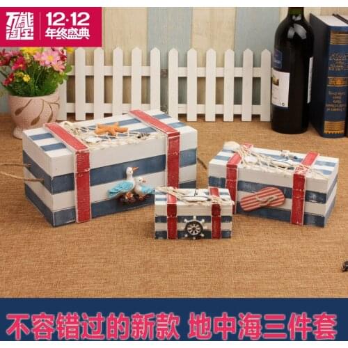 Household Storage wooden storage box in a Mediterranean style Ocean series of high-end European-style cartoon creative home gift
