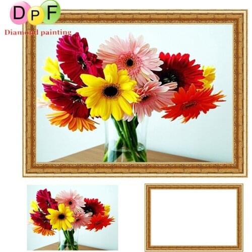 DPF Diamond Embroidery crafts with Frame chrysanthemum Round full Diamond Painting Cross Stitch Rhinestone home Decor picture