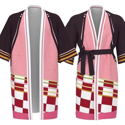Anime Demon Slayer Kamado Nezuko Cosplay Kimetsu no Yaiba Nezuko Pink Bathrobe pajamas Cloak Adult Kid Kimono Haori Gift