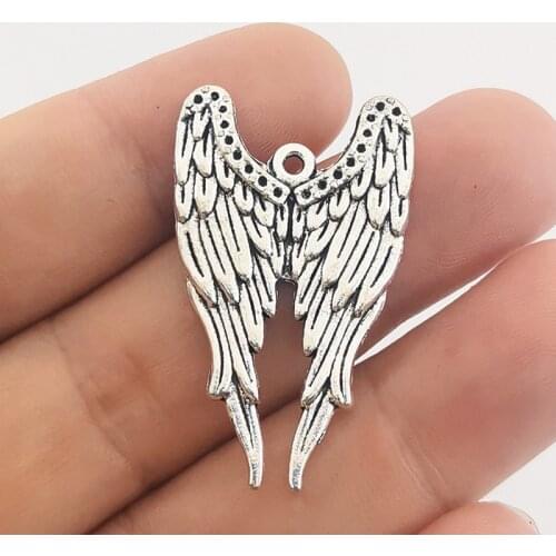 JINDINSP 5pcs 39x24mm Angel Wings Pendant Antique Silver Color Wings Charms Alloy Pendant charms for jewelry making