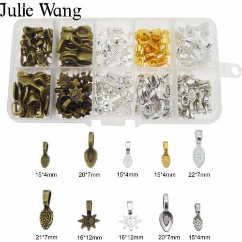 Julie Wang 200PCS Glue on Bail Tag Clips Wholesale Mixed Antique Bronze Silver Gold Vintage Jewelry Making Accessory Dropship