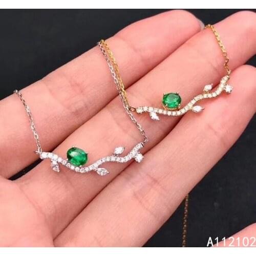 KJJEAXCMY fine jewelry 925 Sterling Silver inlaid natural emerald Girl popular Chinese style Leaf Pendant support detection