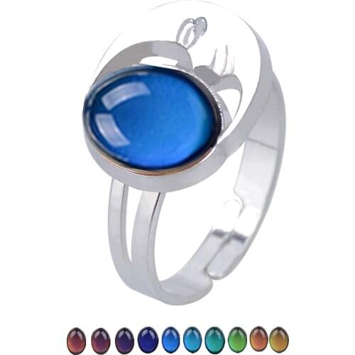 JUCHAO Retro Stylish Moon Gem Temperature Mood Discoloration Ring Opening Adjustment Ring Wedding Boho Gothic Luxury Jewelry