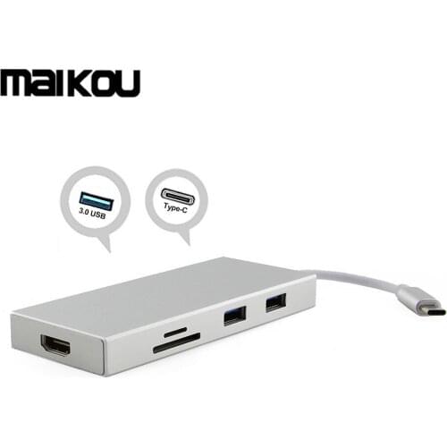 Maikou USB-C 3.1 Type-c Charging PD HUB HDMI USB-C Splitter to SD/TF Extender for MacBook pro-Silver