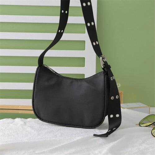 Fashion Simple Cool Black Baguette Shoulder Bags for Women Waterproof Nylon Armpit Handbag Crossbody Small Messenger Bag Purse