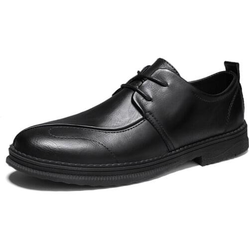 New Leather Mens Business Flats Shoes Casual British Outdoor Ins Catwalk Leather Shoes Black Brown Gray Male Fashion Sneakers