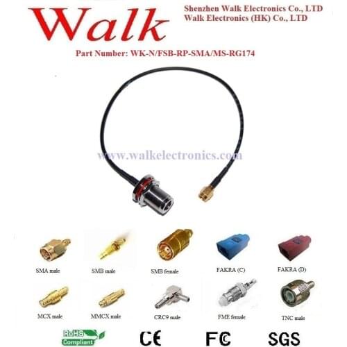 N female RP-SMA male rg174 cable, N SMA rg174 cable, N connector cable, sma wifi antenna cable