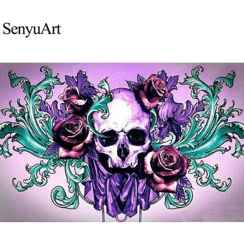 SenyuArt Diamond Painting Full Flower Skull Embroidery Picture Mosaic 3d Accessories Skeleton Cross Stitch Kits Home Decorations