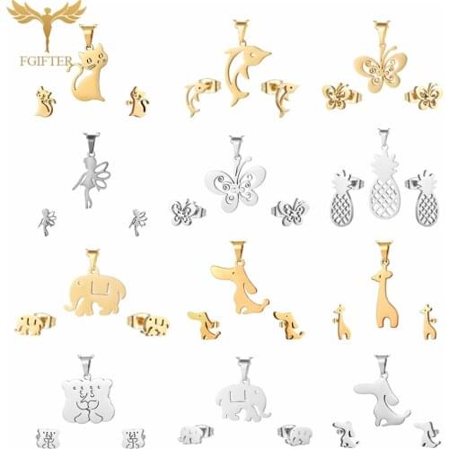 Cute Girl Jewelry Stainless Steel Kids Jewelry Sets for Girls Stud Earrings And Necklace Set Children Animal Jewellery Gifts