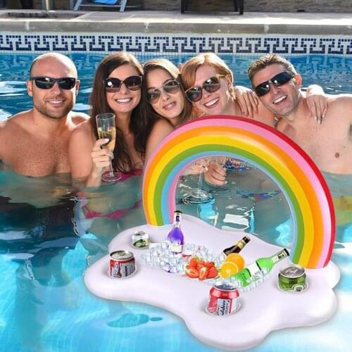 Inflatable Pool Float Beer Drinking Cooler Table Bar Tray Beach Swimming Ring Summer Pool Party Bucket Rainbow Cloud Cup Holder