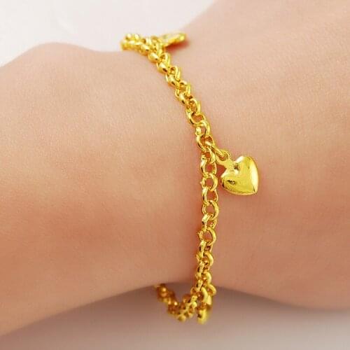 New Trendy 24K Gold Plating Jewelry Heart Charms Link Chain Bracelets For Girls Women Charms Bangles For Women Luxury Gifts