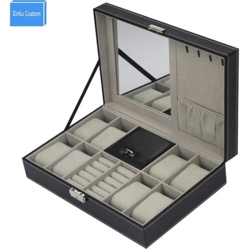 2019 New Design for Women Luxury Leather Watch Roll Velvet with Cushion Mirror Jewelry Watch Make Up Case 8 Storage Travel Boxes