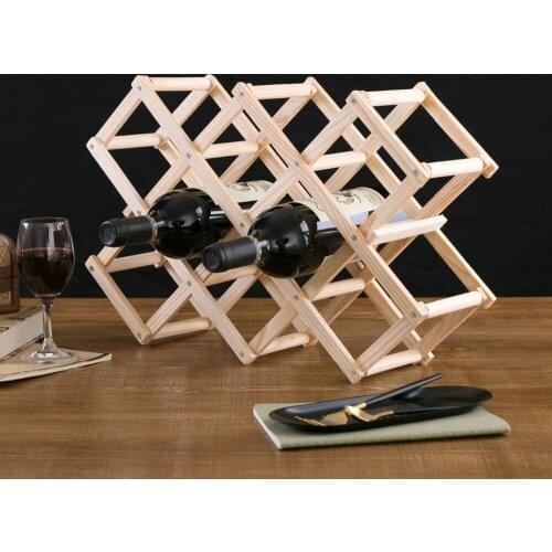 New Hot Foldable Wine Holder Wooden Wine Rack Kitchen Storage Shelf Rack 10 Drink Bottle Holders Restaurant Bar Display Shelf