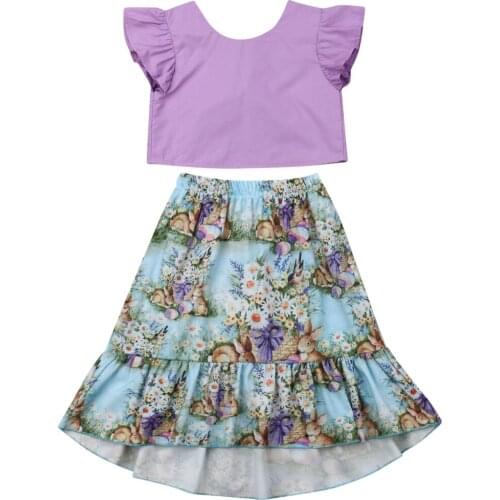 Easter Clothes Toddler Baby Girl Outfits Clothes T-shirt Top Floral Bunny Print Skirt 2pcs Easter Set