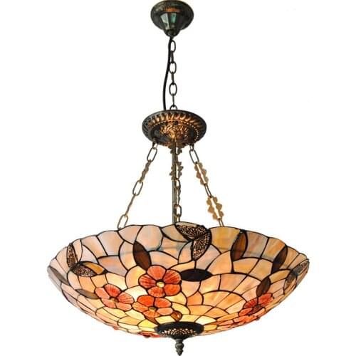 21" Retro Countryside Flowers Hanging Light Vintage Tiffany Stained Glass Pendant Lamp Home Decoration Fixture E26/E27 Bulb P749