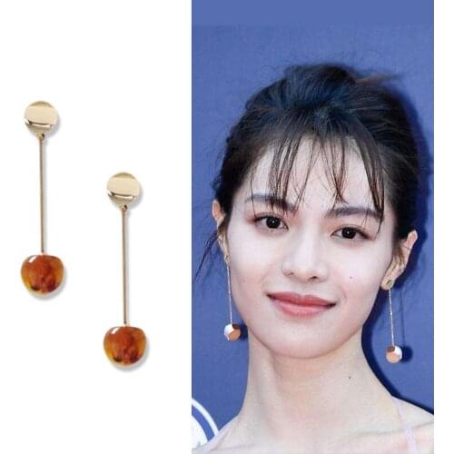 Simple Metal Disc Minimalist Geometry Line Thread Clip Earrings Women Round Glass Resin Bead Clip on Earrings No Pierced Hole