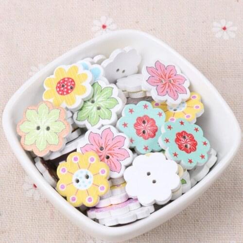 Button accessories for clothes Mix Color Cartoon Flower Wooden Buttons Botones Handmade Accessories Decoration 24x25mm 20pcs