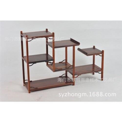 [Rain] Zhong mahogany red wood frame Collectibles Shelf Teapot Decoration